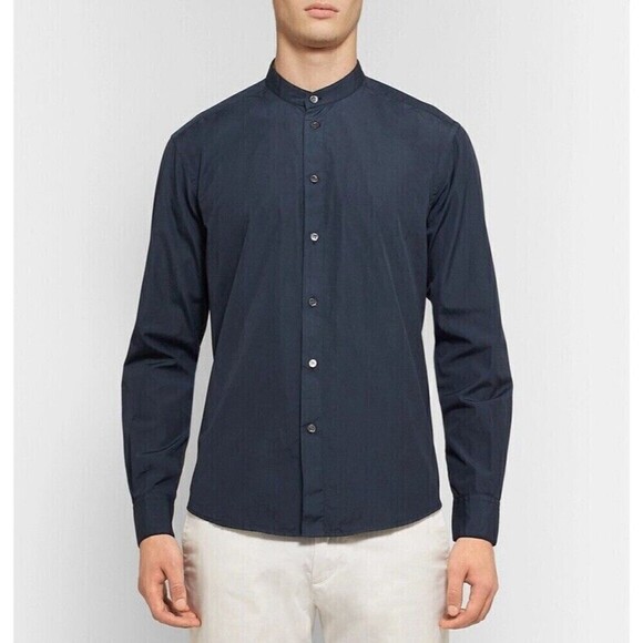 Vince Navy Mandarin Button Up Casual Shirt Large - Picture 1 of 6